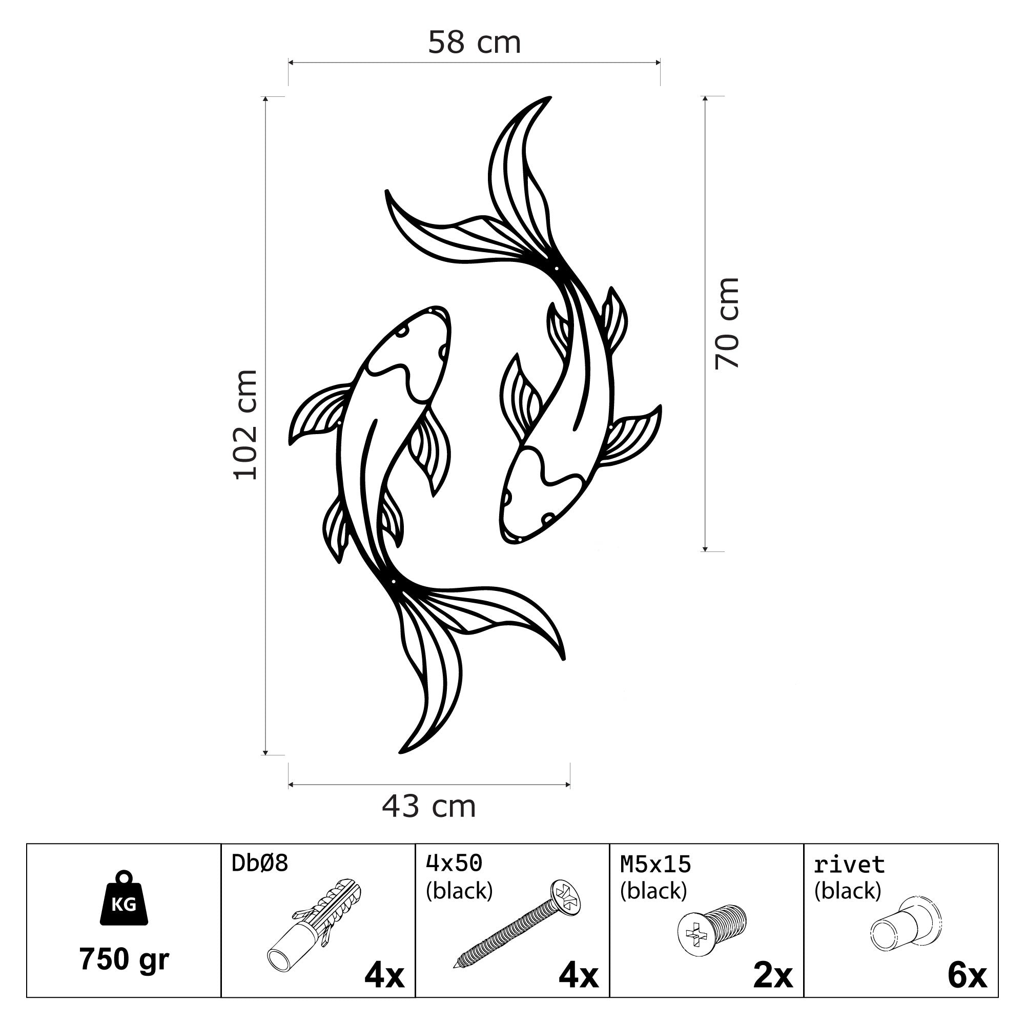 Wanddeko Metall – Energie des Koi (V.02)