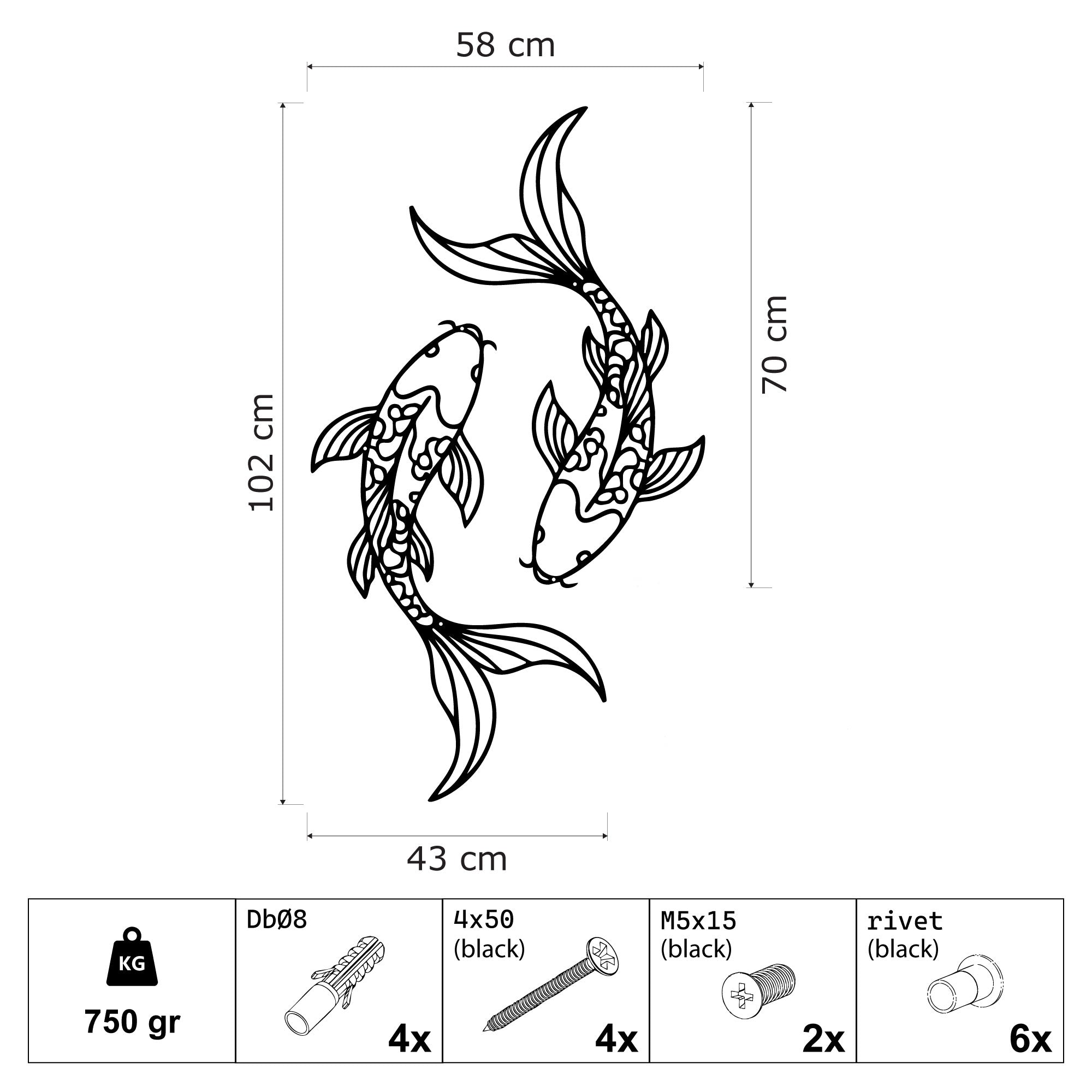 Wanddeko Metall – Energie des Koi (V.01)