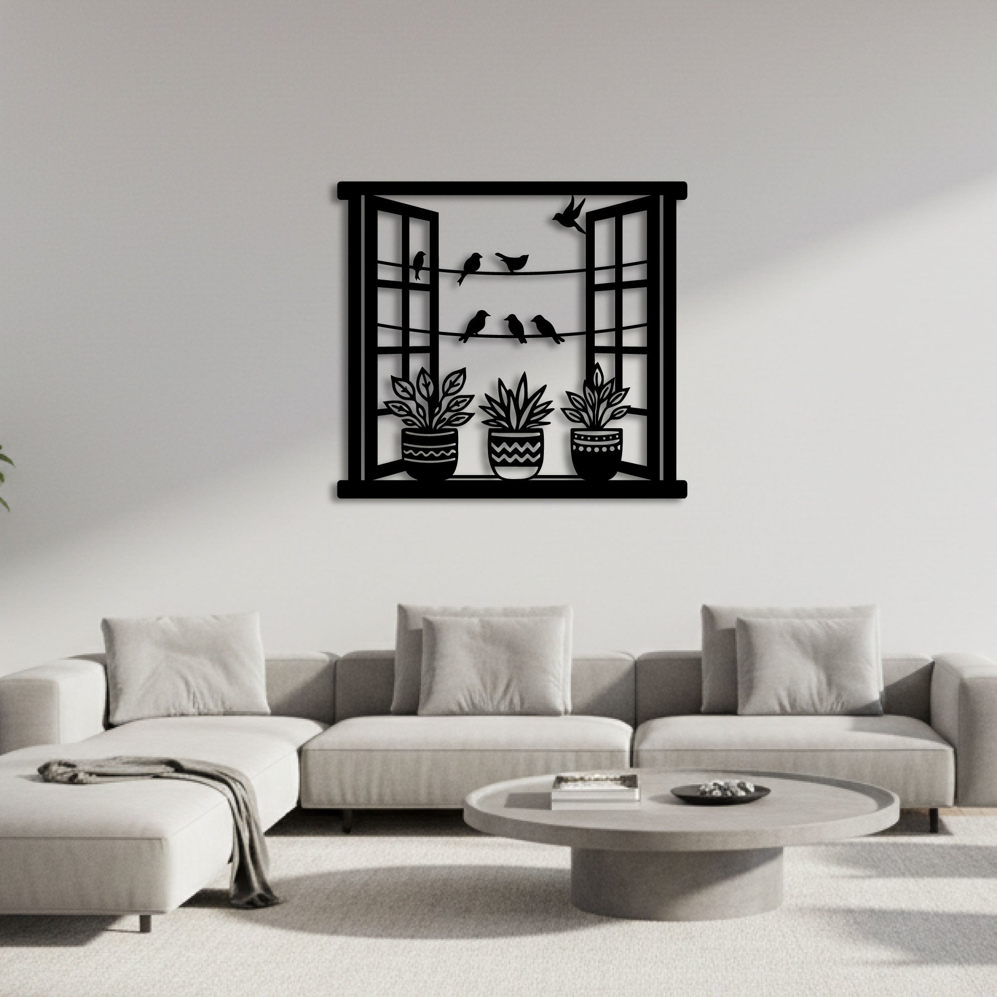 Decoración de Pared de Metal - Pájaros en la ventana