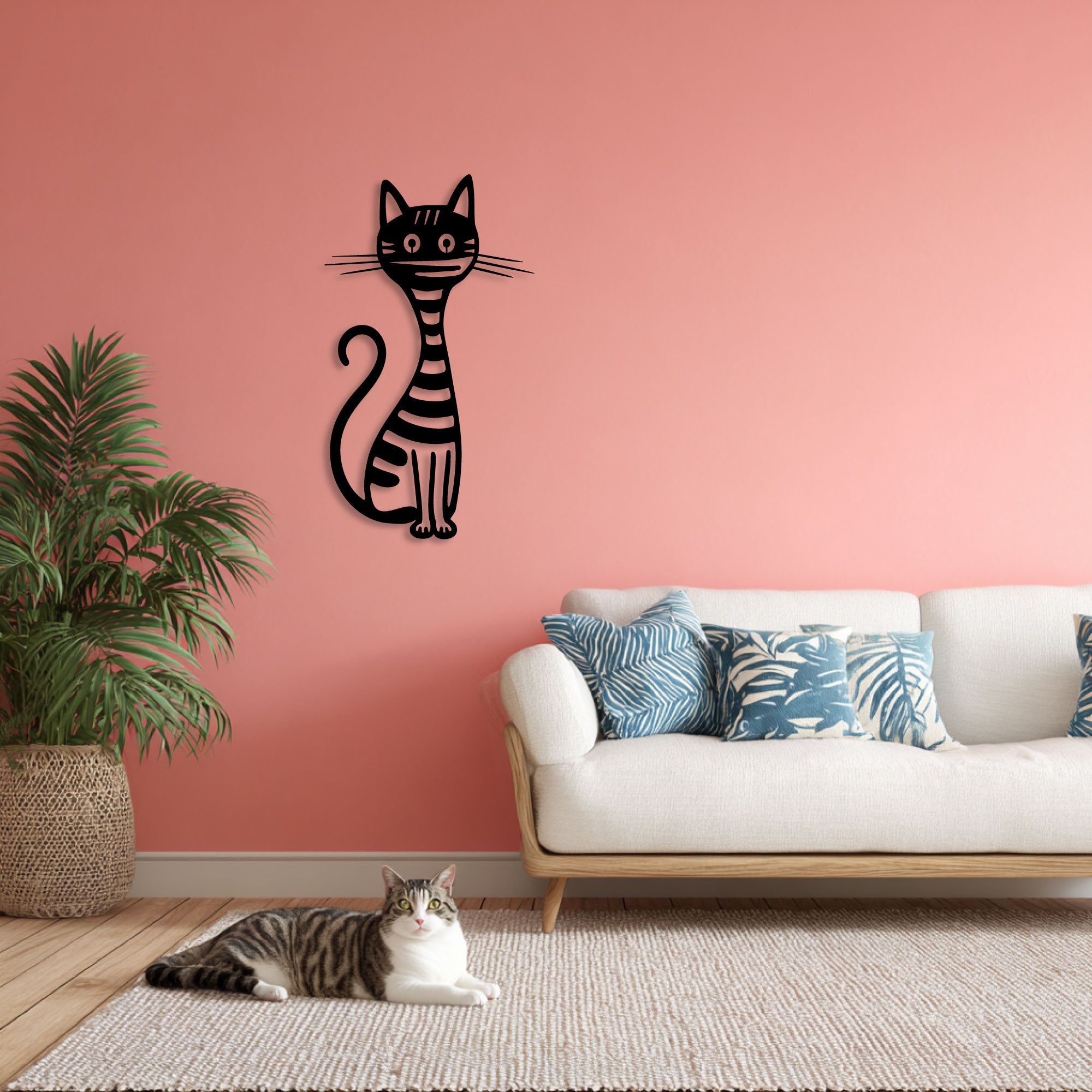 Decorazione Murale in Metallo - Gatto a Strisce