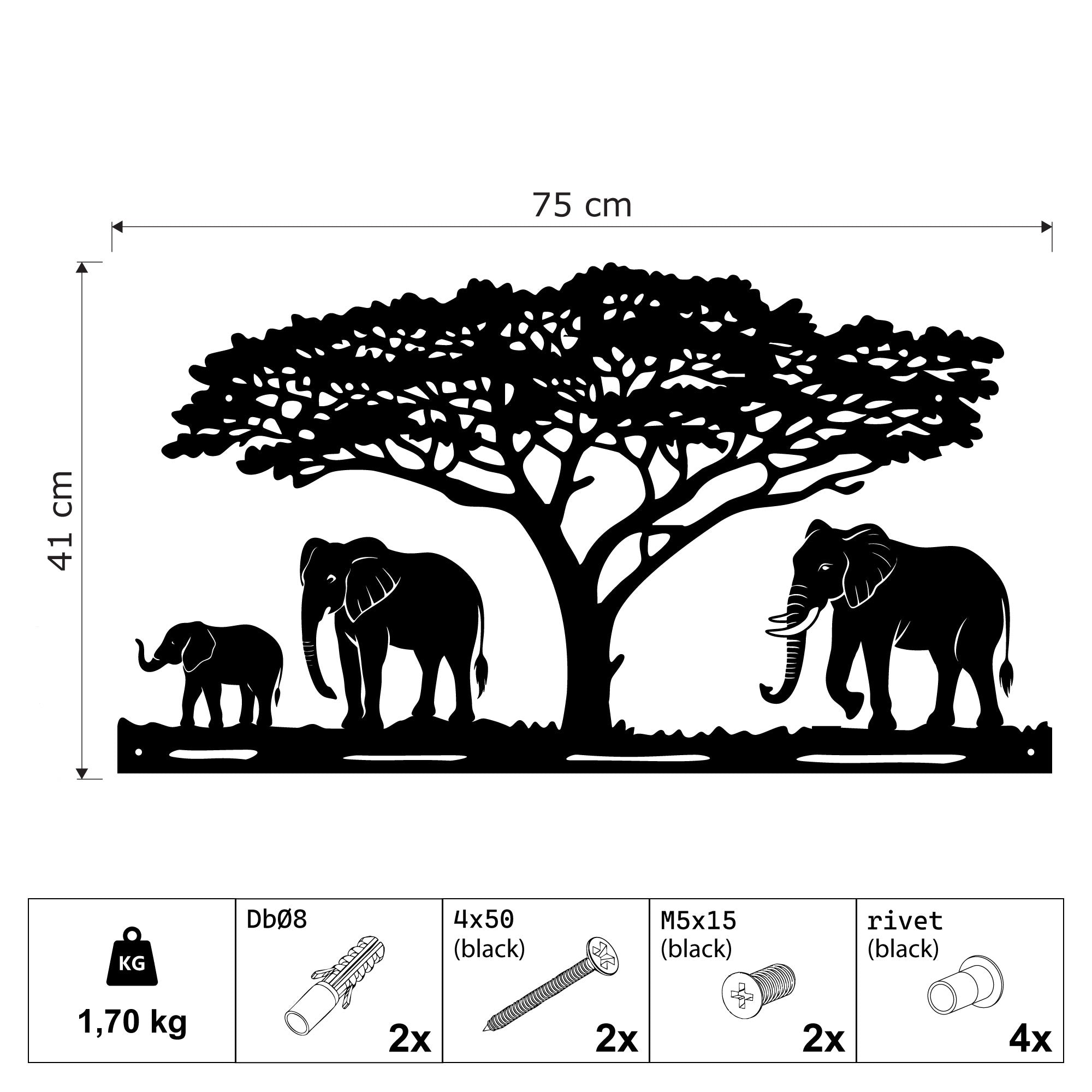 Décoration murale en métal - Famille d'éléphants (V.02)