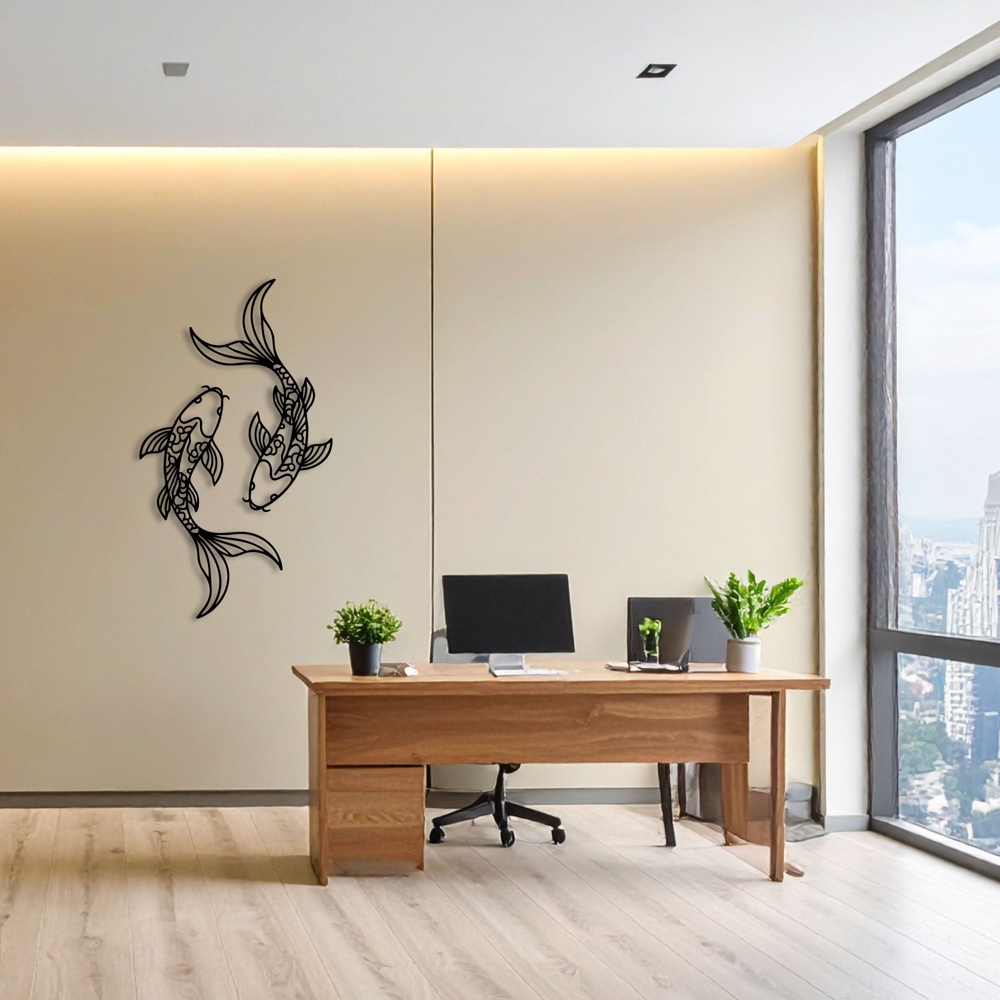 Wanddeko Metall – Energie des Koi (V.01)