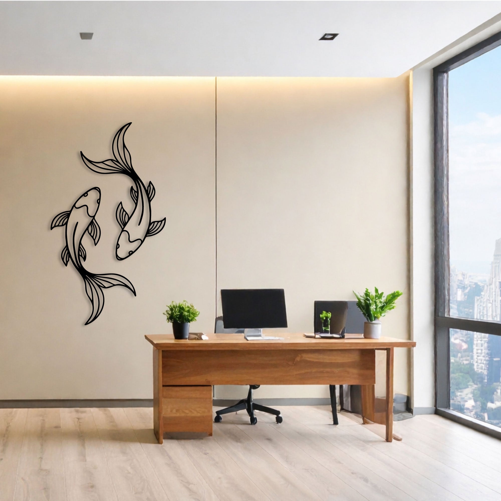 Wanddeko Metall – Energie des Koi (V.02)