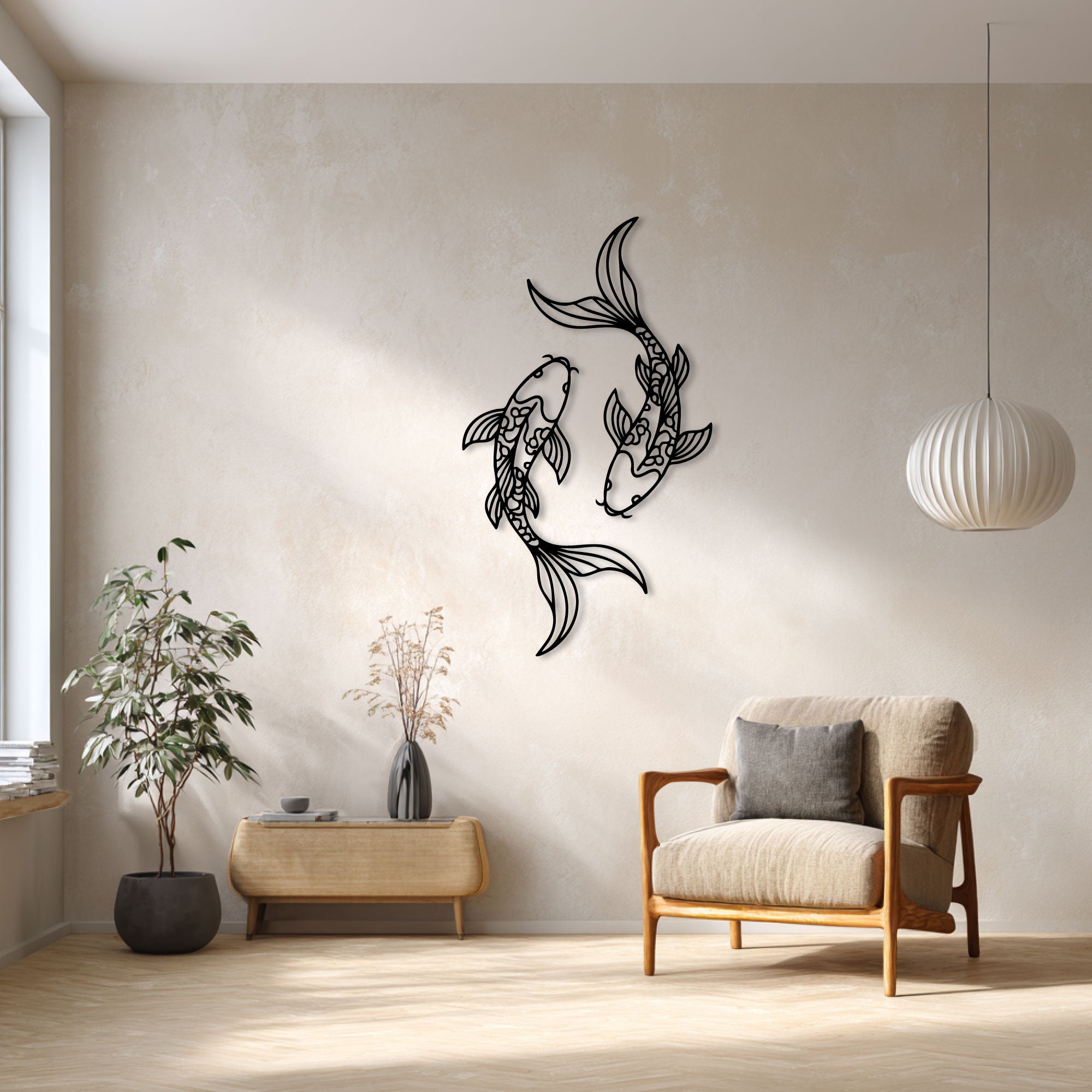 Wanddeko Metall – Energie des Koi (V.01)