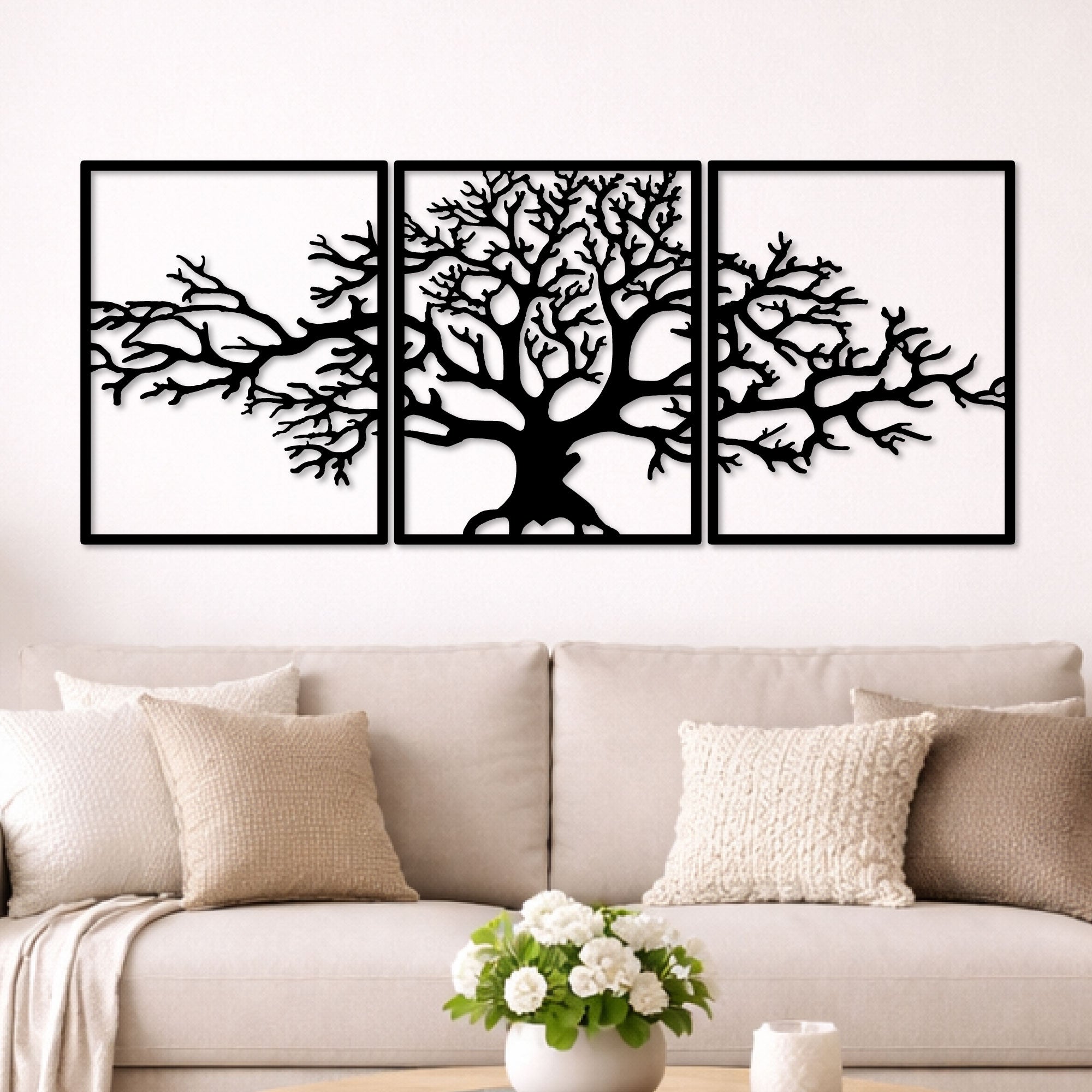 Décoration murale en métal moderne - Triptyque Arbre De Vie (P01)