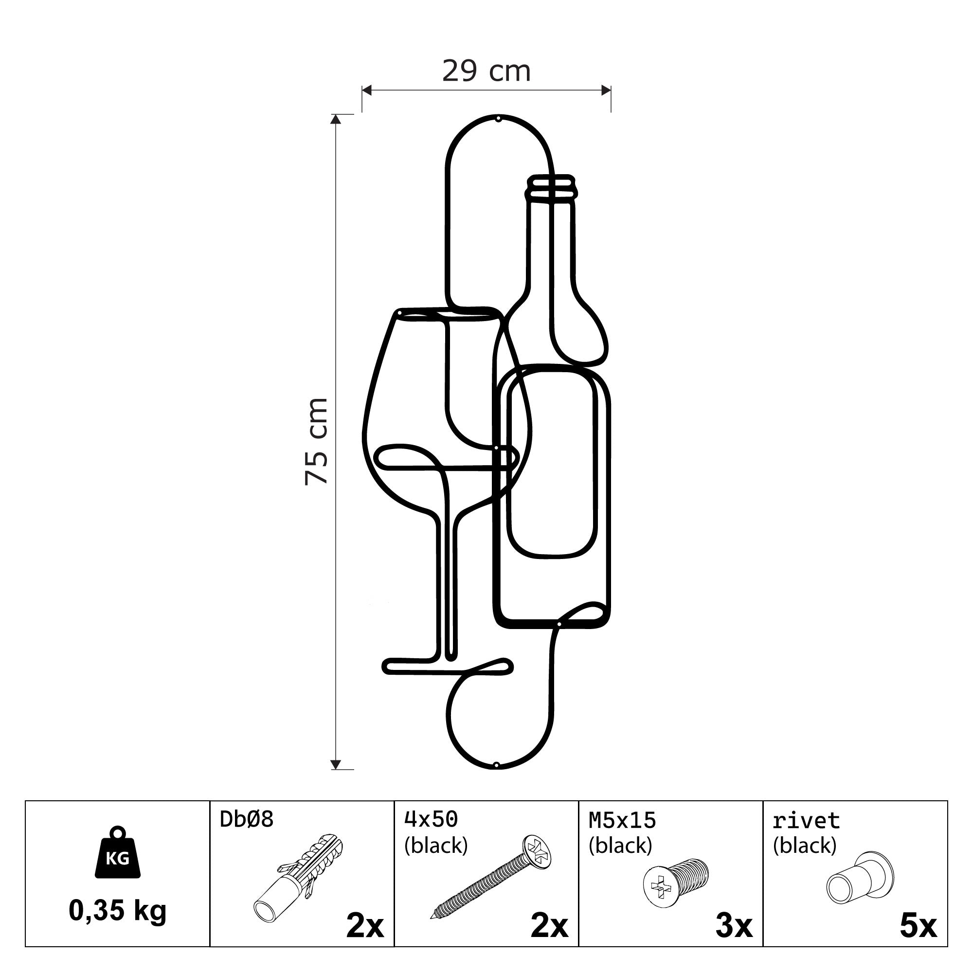 Metal Wall Decoration - Glass and Wine