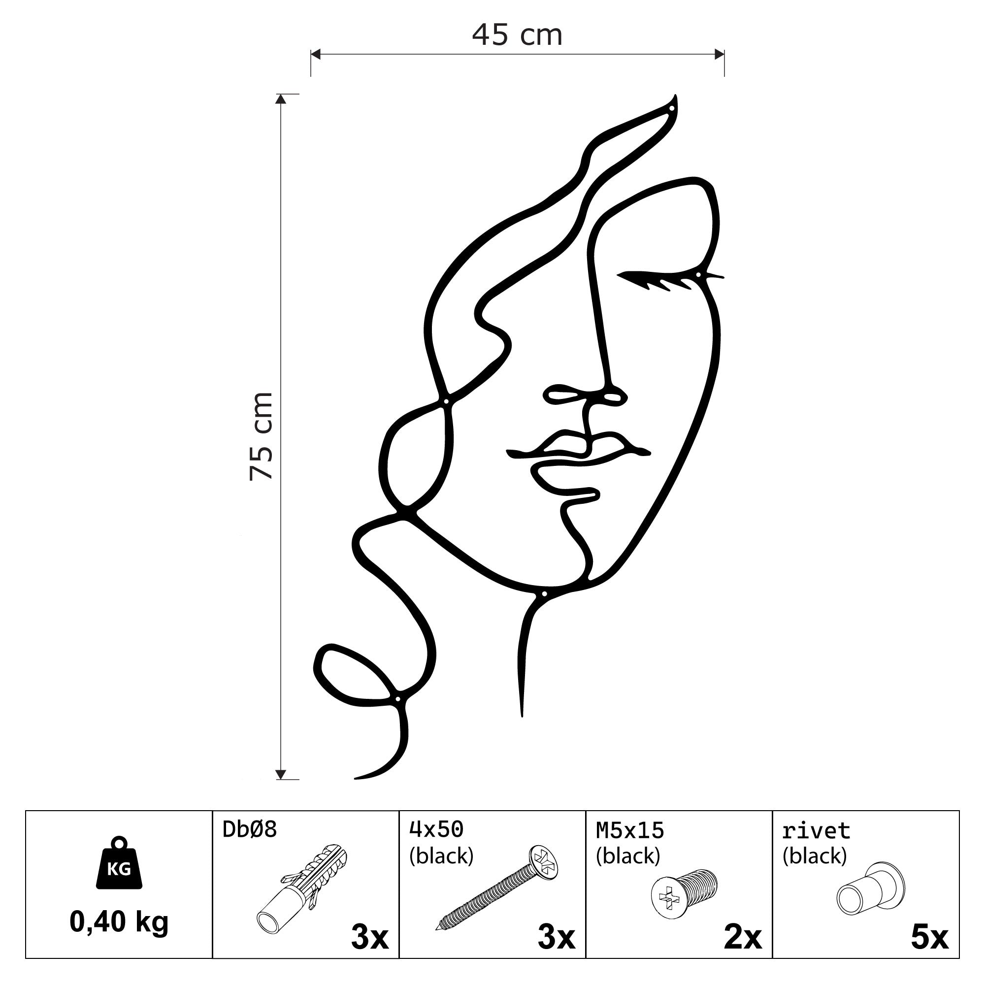 Décoration Murale en Métal - Femme aux cheveux bouclés