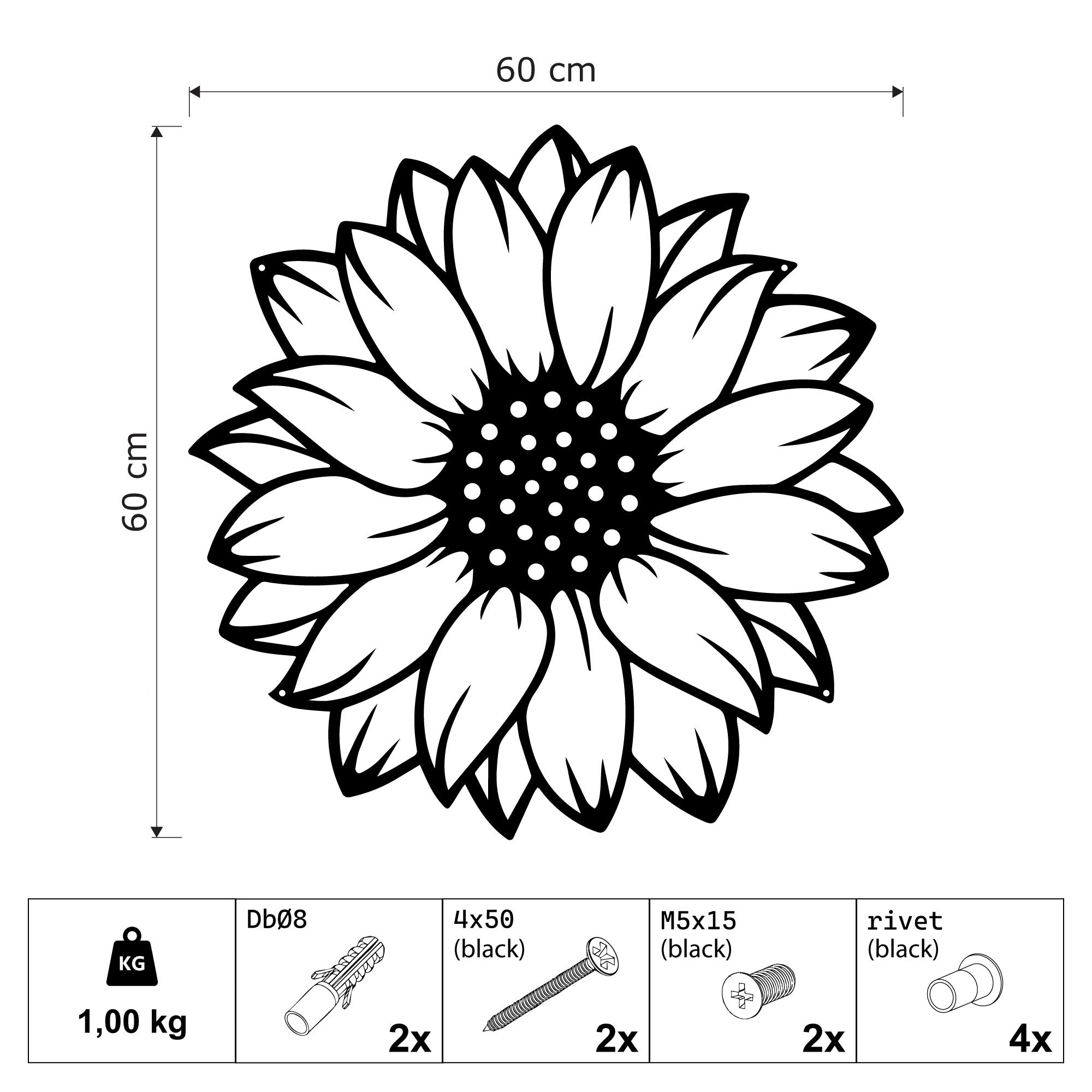 Wanddeko Metall - Sonnenblume