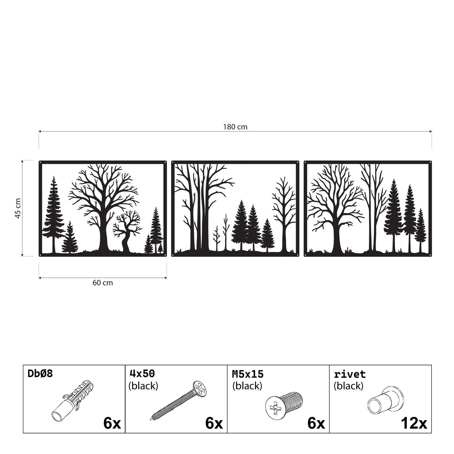 Décoration murale en métal - Forêt triptyque 180x45 cm