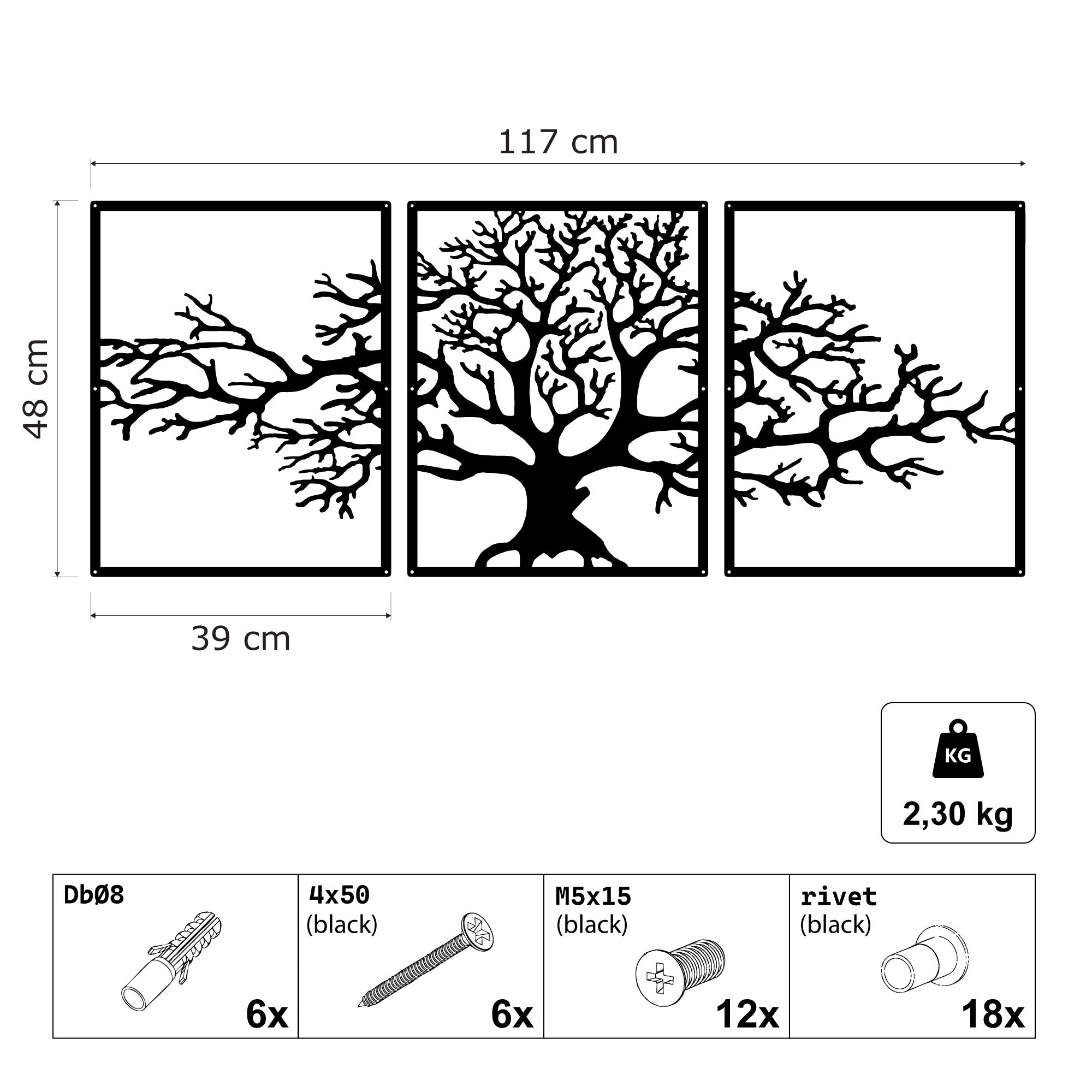 Décoration murale en métal moderne - Triptyque Arbre De Vie (P01)