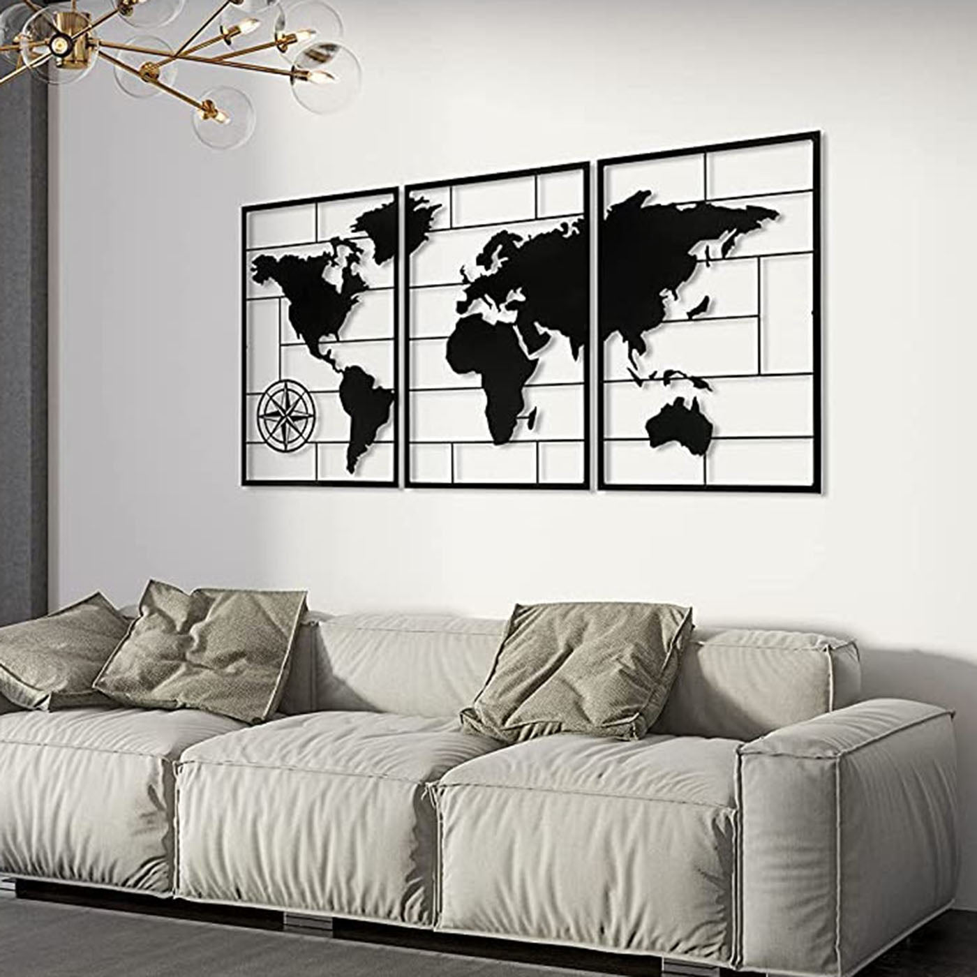 World map triptych